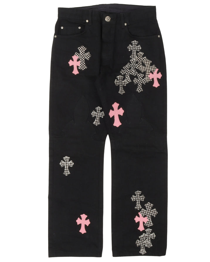 Checkered Cross Fleur Knee Jeans