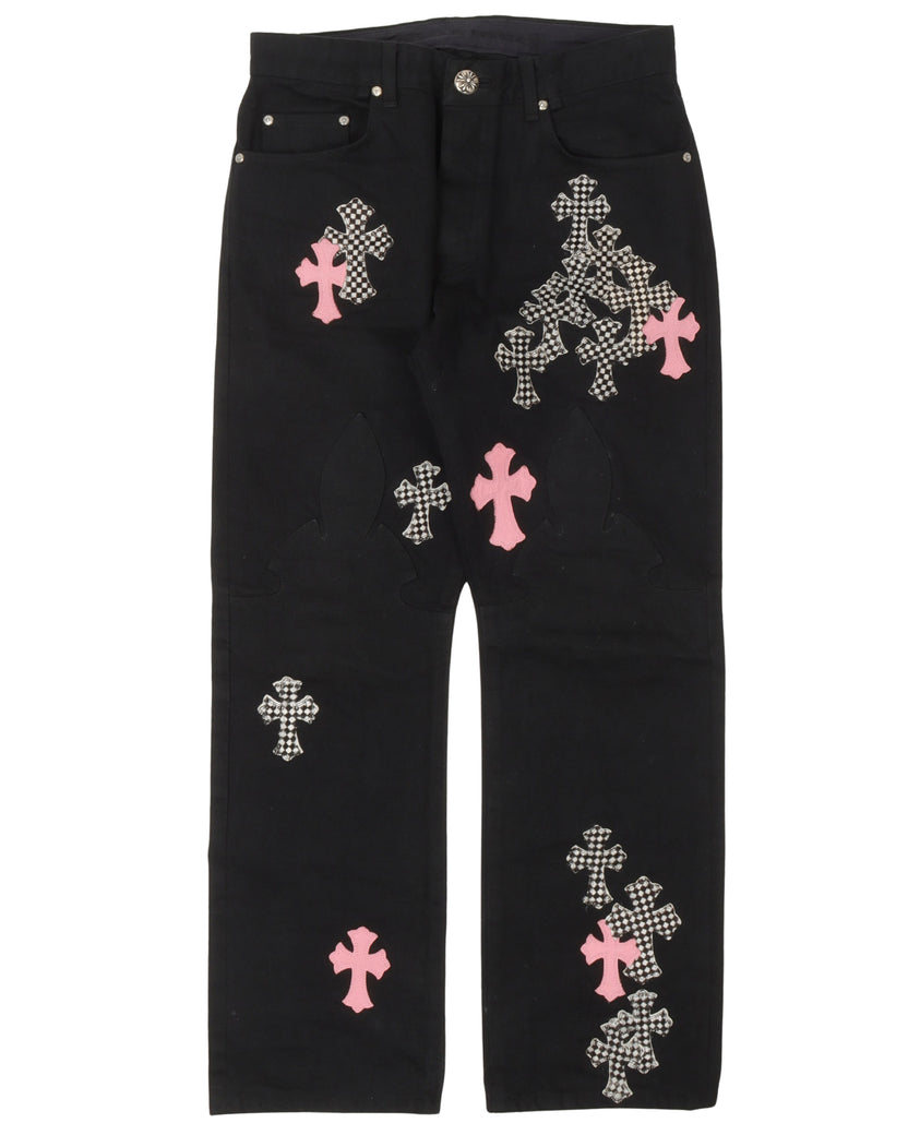 Checkered Cross Fleur Knee Jeans