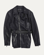Leather Fleur Embellished Belted Jacket