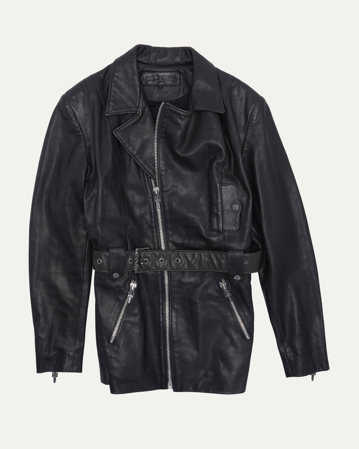 Leather Fleur Embellished Belted Jacket