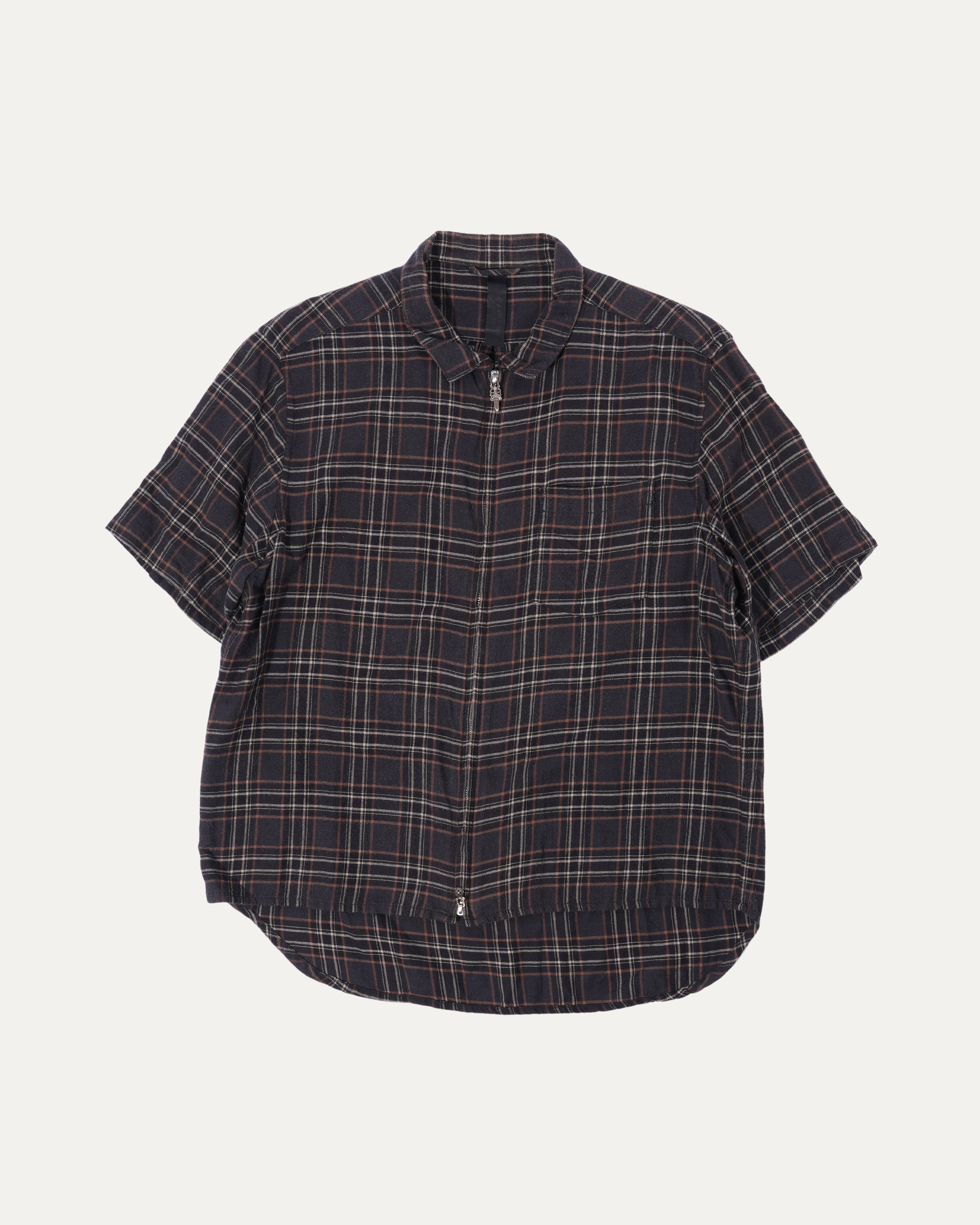 Short Sleeve Flannel Zip Up Shirt