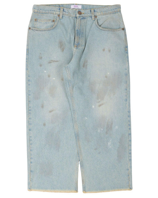 Light Wash Raw Hem Wide Leg Jeans