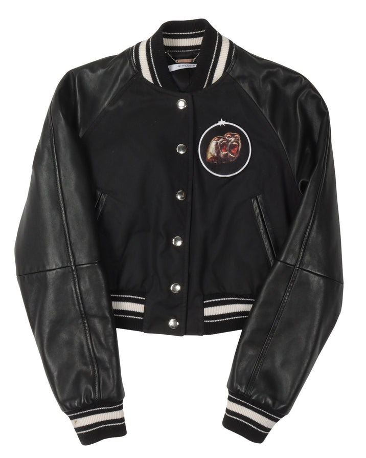 Monkey Brothers Patch Cropped Bomber Jacket