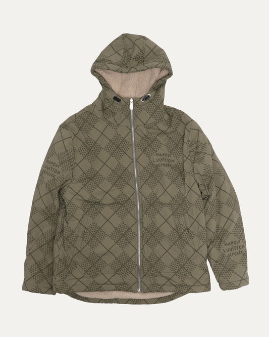 Hooded Shearling Lined Damier Argyle Reversible Jacket