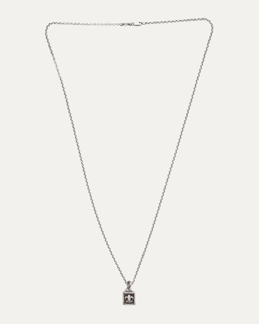 Framed Fleur Pendant on Roll Chain