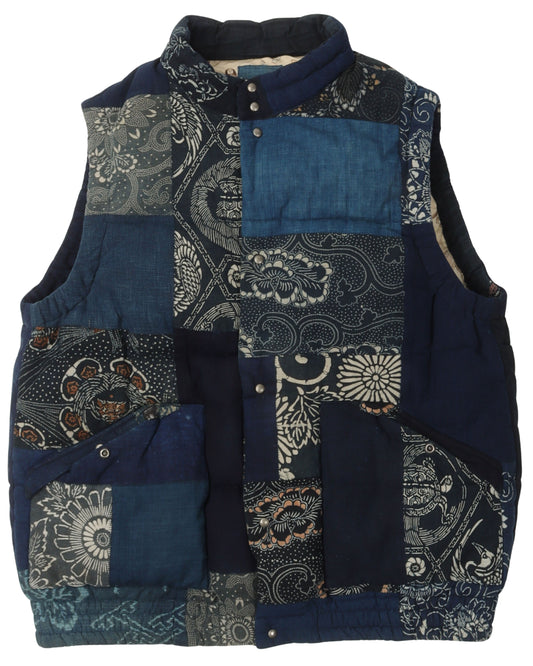 Indigo Kerchief Patchwork Down Vest