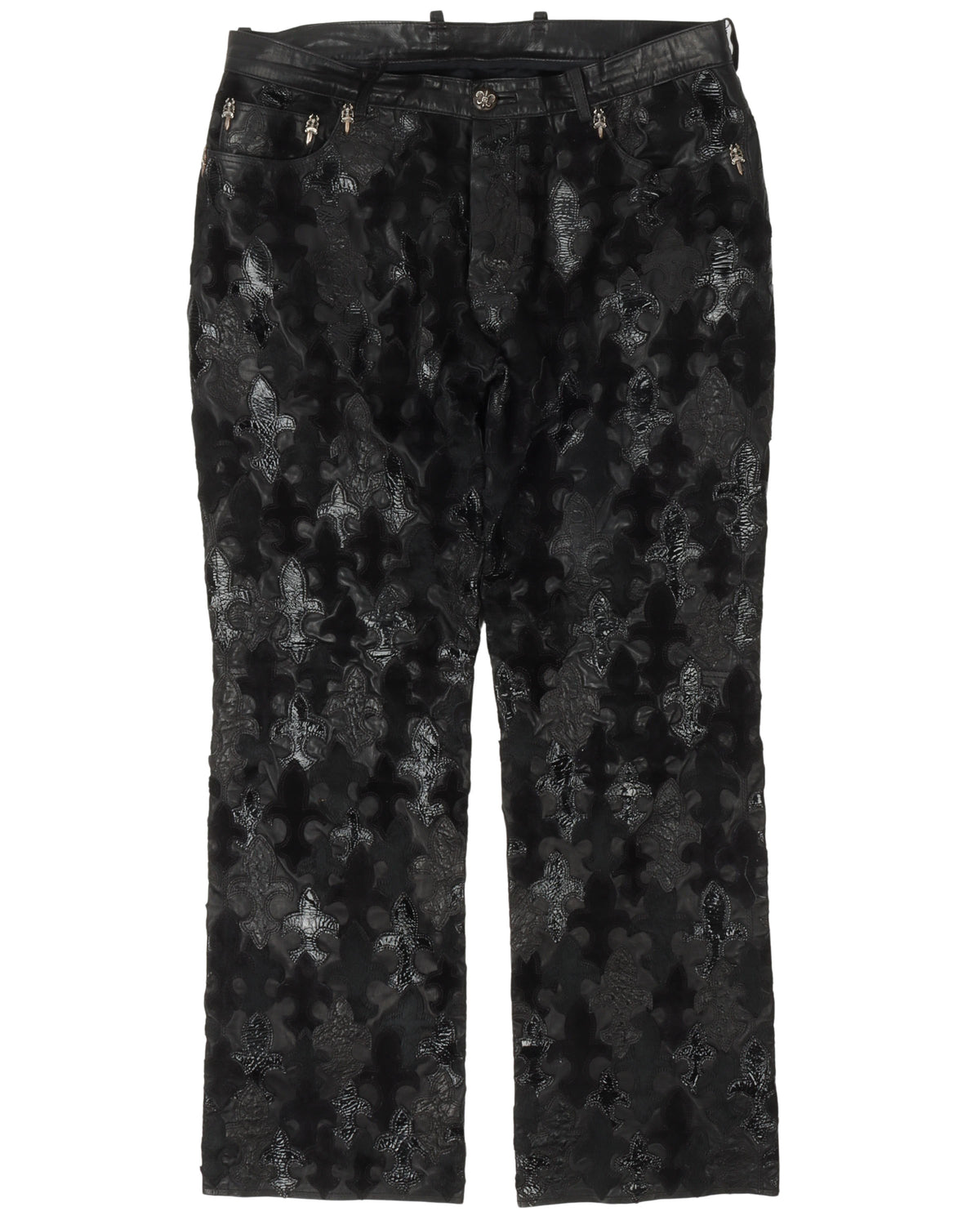 Full Leather Fleur De Lis Patch Jeans