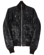 Slim Fit Funnel Neck Embellished Fleur Patch Quilted Jacket