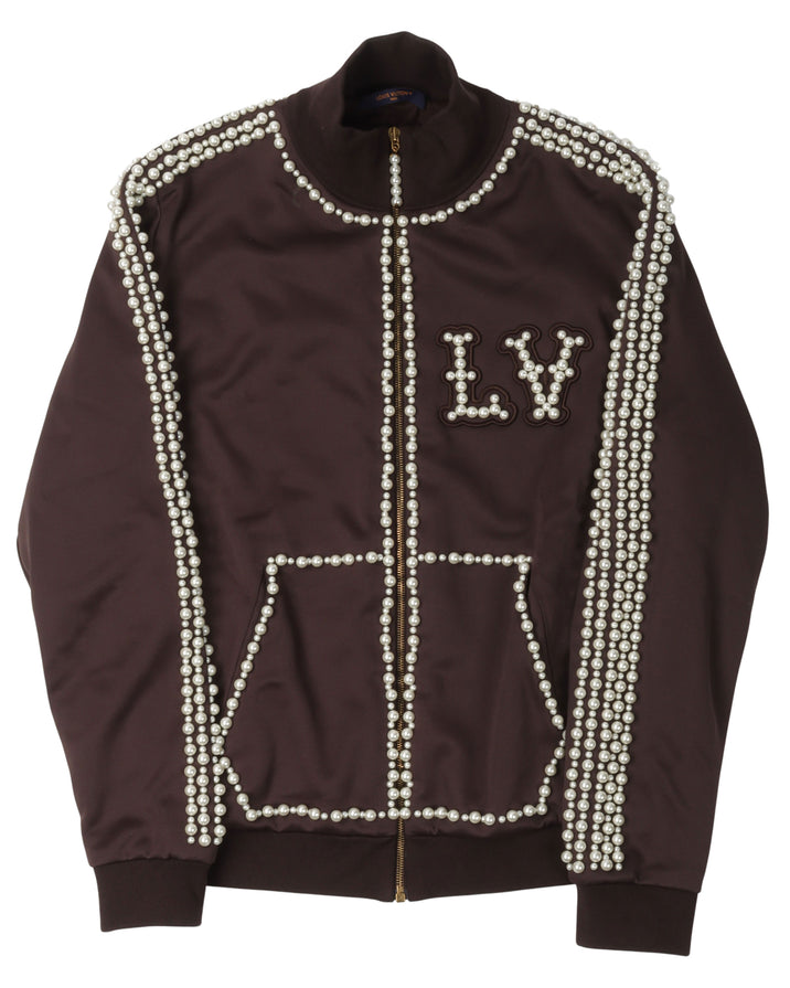 Pearl Embellished Technical Cotton Track Top