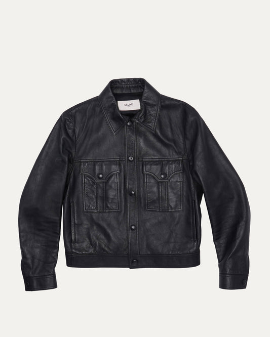 Snap Front Leather Trucker Jacket