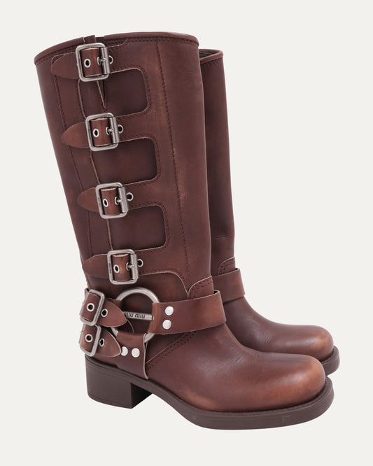 Buckled Leather Biker Boots