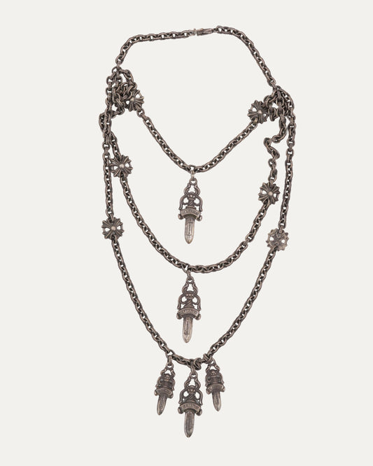Layered Dagger Charm Paper Chain Choker Necklace