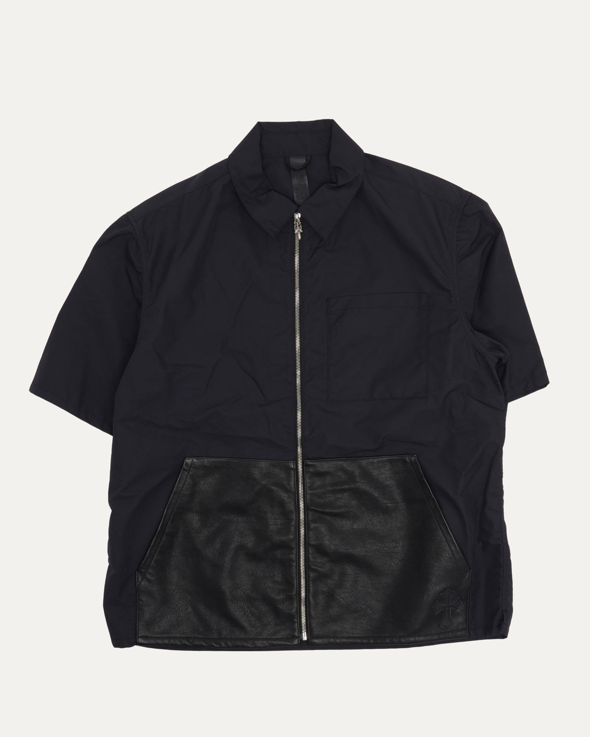 Nylon Leather Sedated Zipper Shirt