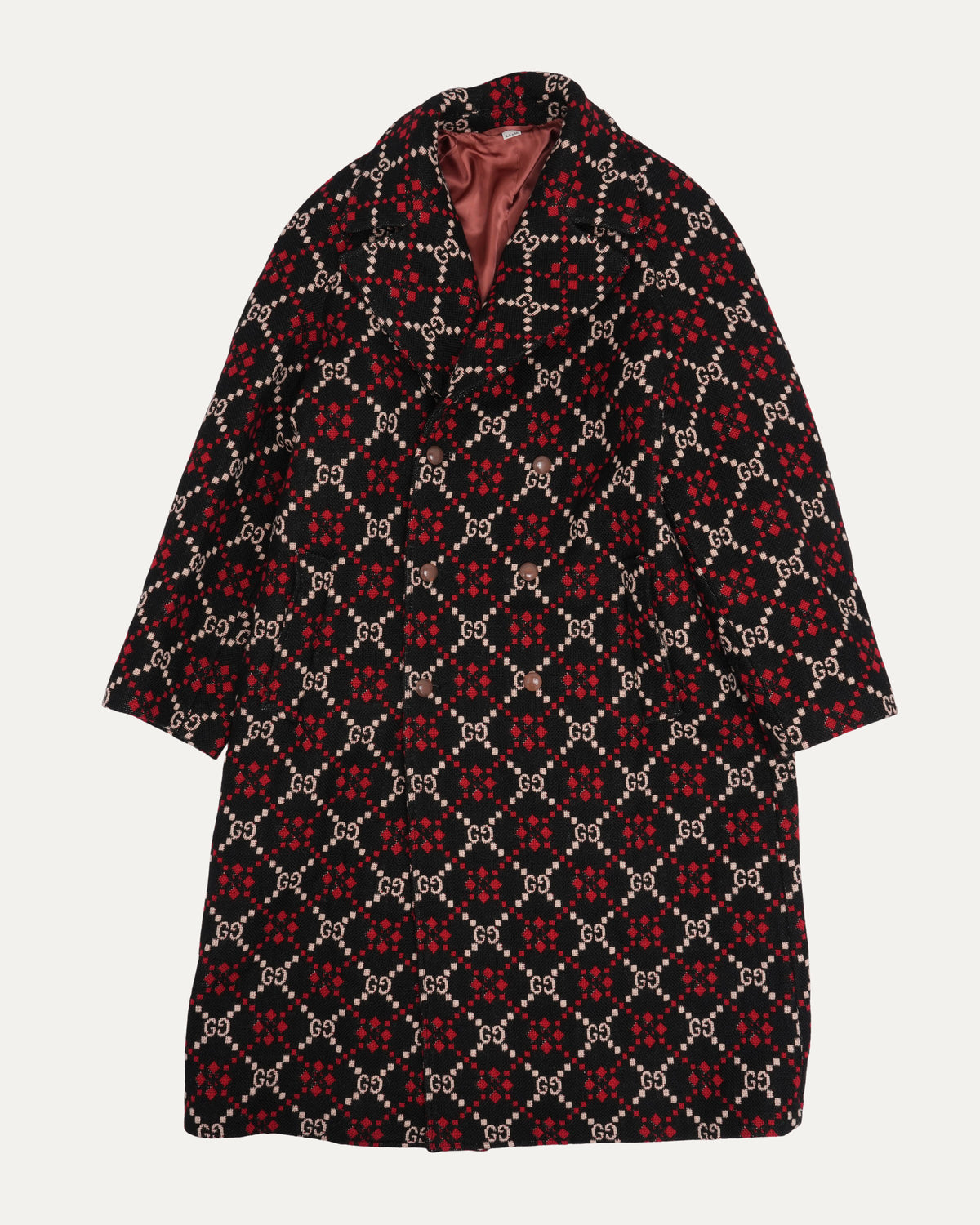 Double Breasted GG Monogram Jacquard Wool Coat