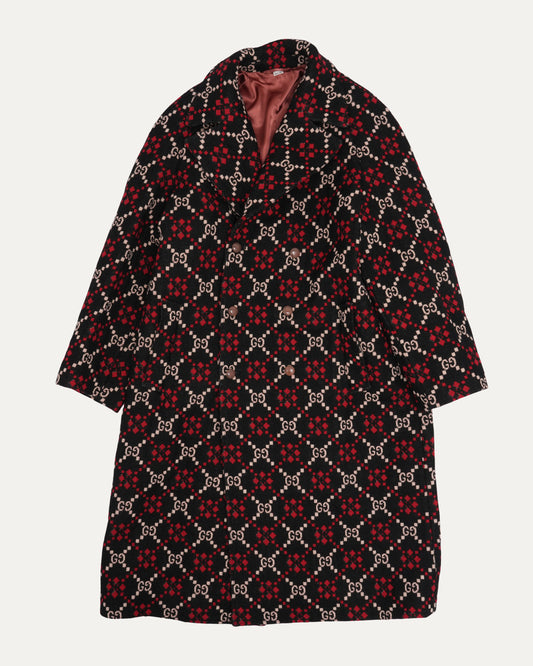 Double Breasted GG Monogram Jacquard Wool Coat