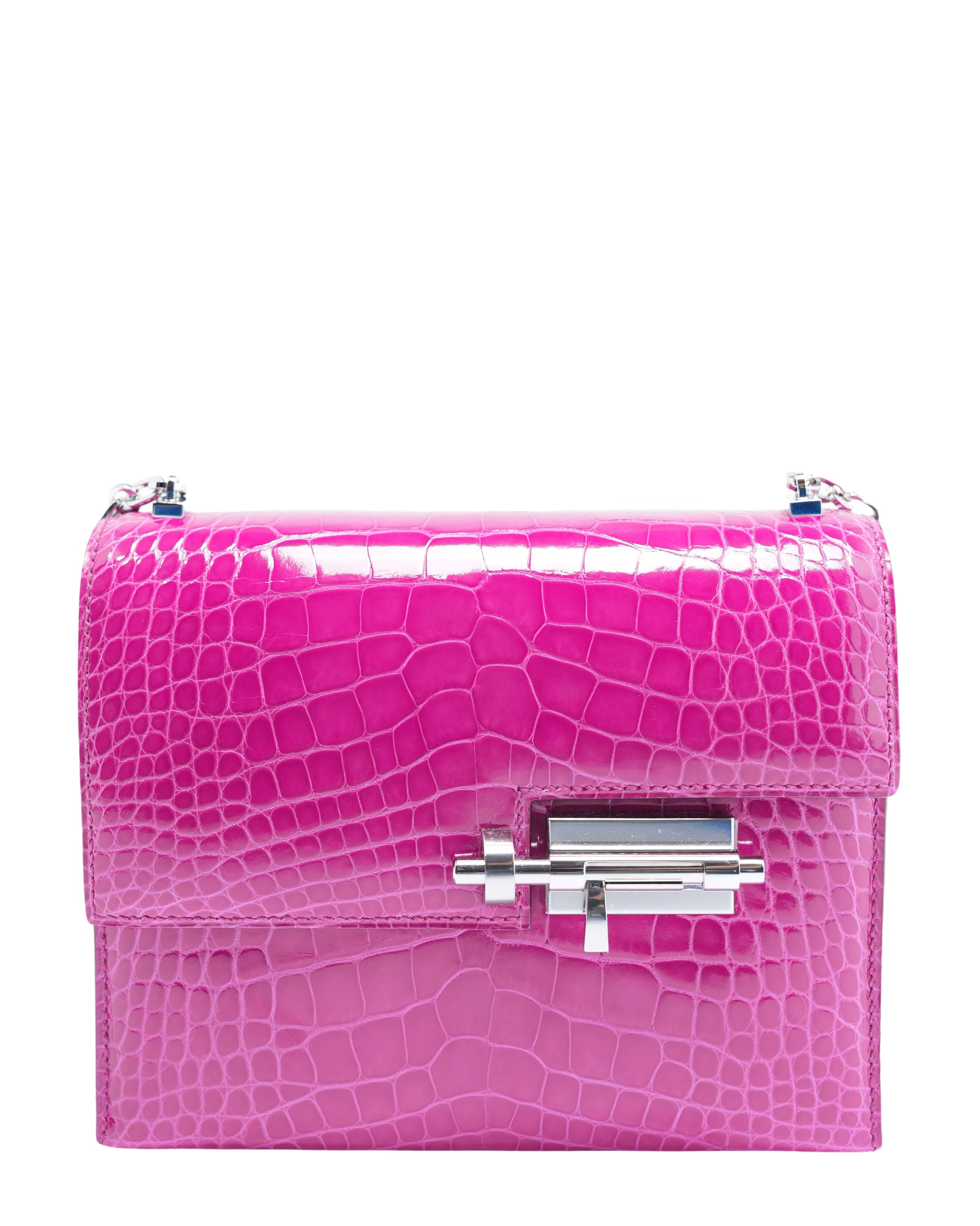 Shiny Alligator Mini Verrou Chaine Bag Rose Scheherazade