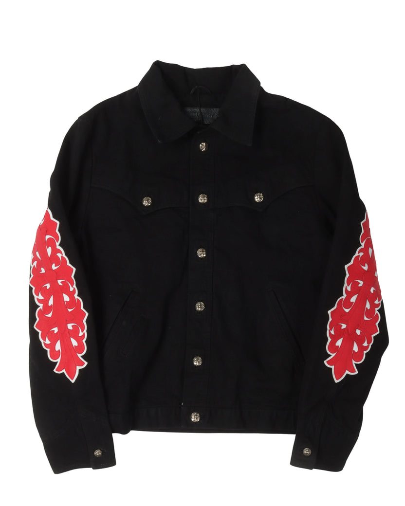 Floral Cross Patch Denim Trucker Jacket