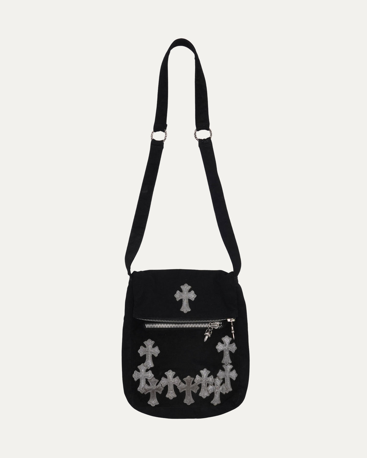 Silver Embellished Cross Patch Leather Messenger Bag