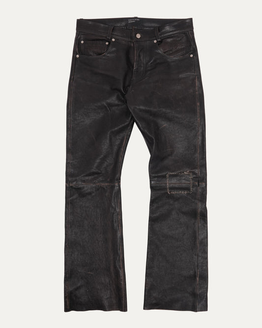 Crust Repaired Leather Flare Jeans