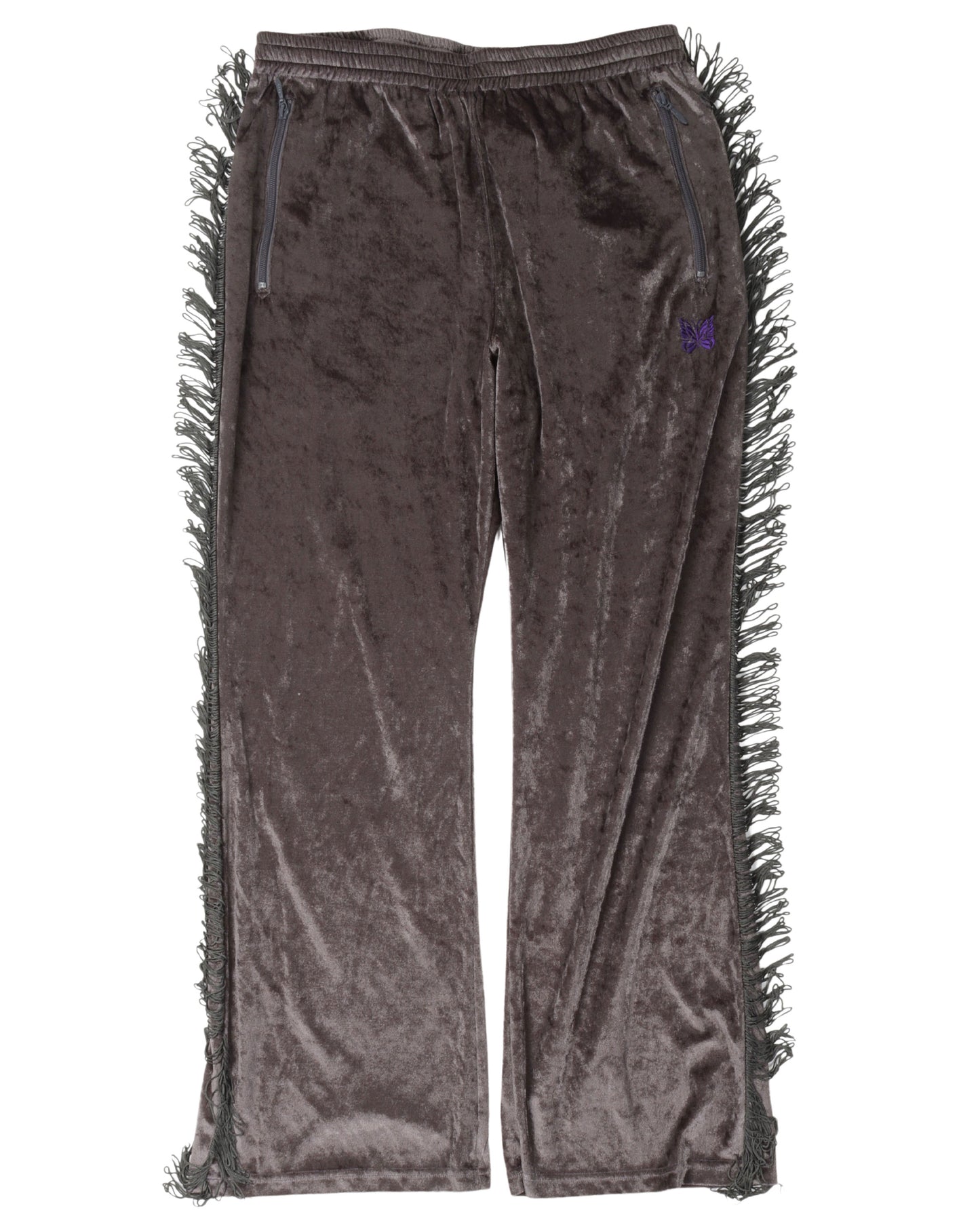 Fringe Boot-Cut Velour Track Pants
