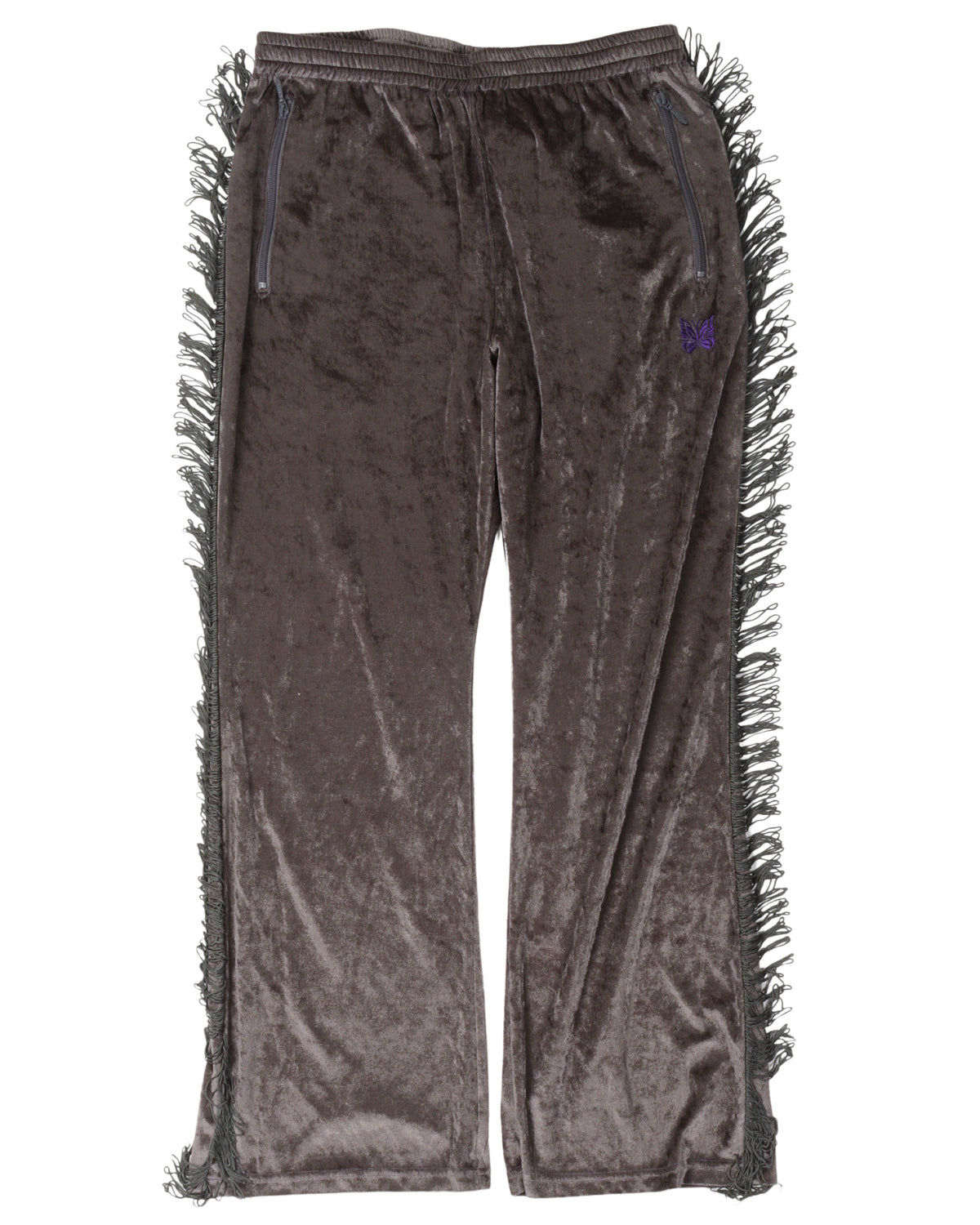 Fringe Boot-Cut Velour Track Pants