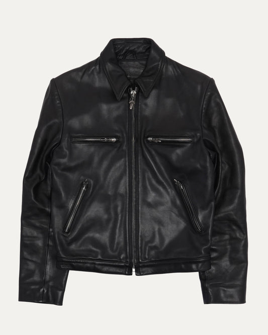 Black Fleur Yoke Leather Jacket