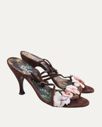 Suede Floral Embellished Strappy Heeled Sandal
