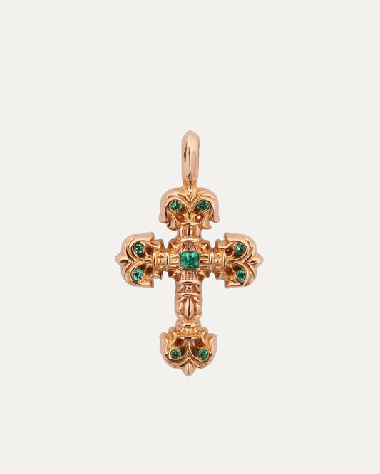 Gold Emerald Filigree Cross Pendant