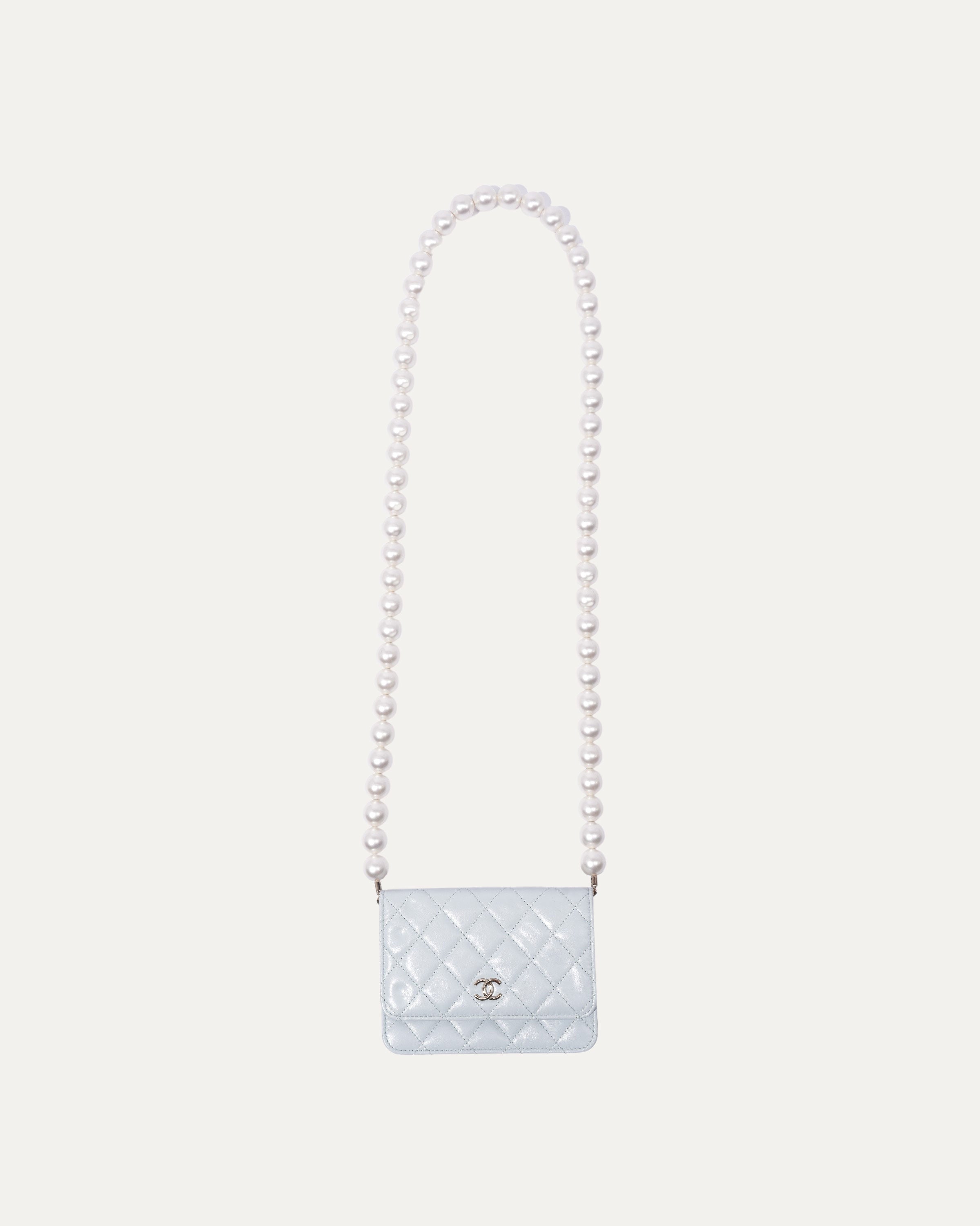 Quilted Calfskin Pearl Mini Wallet on Chain