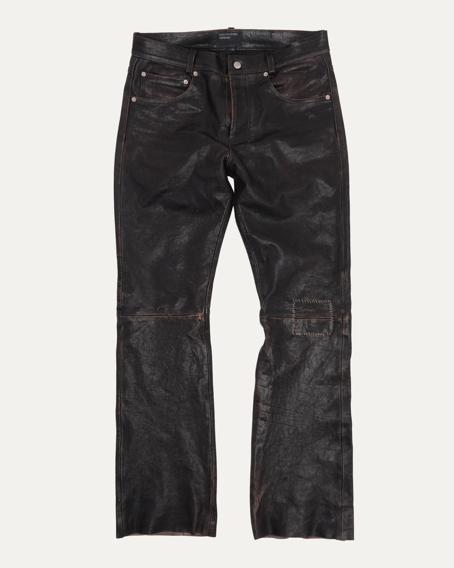Crust Repaired Leather Flare Jeans