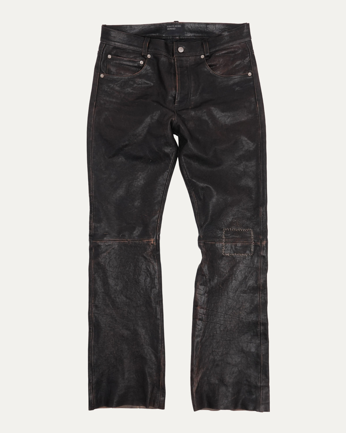 Crust Repaired Leather Flare Jeans