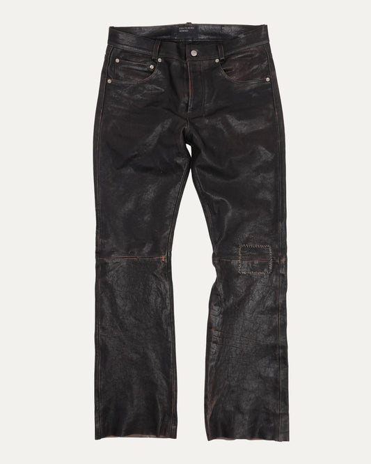 Crust Repaired Leather Flare Jeans