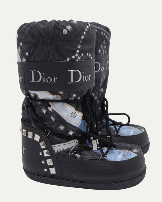 FW 2004 Trompe L'Oeil Denim Print Snow Boots