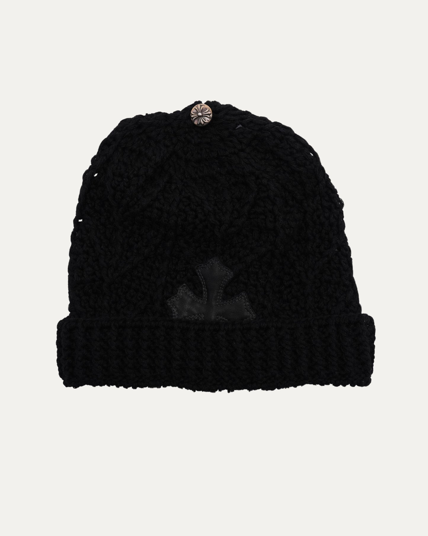 Crochet Cashmere Cross Patch Beanie
