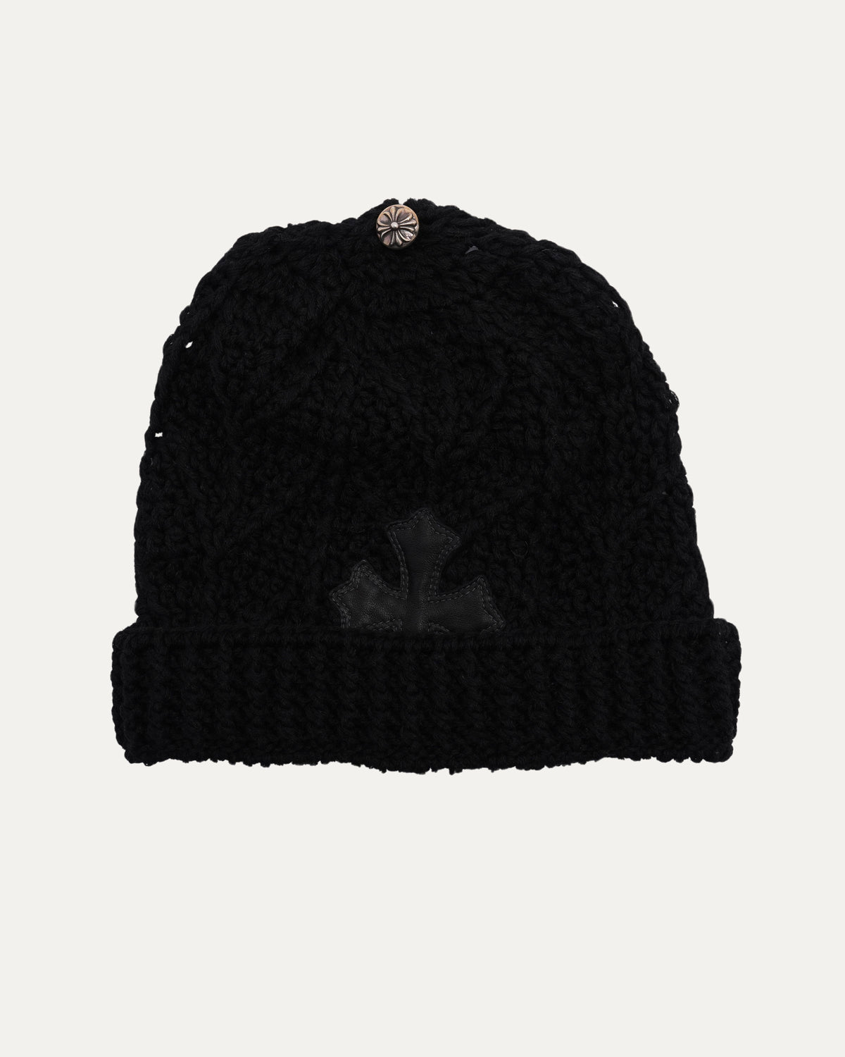 Crochet Cashmere Cross Patch Beanie