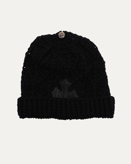 Crochet Cashmere Cross Patch Beanie