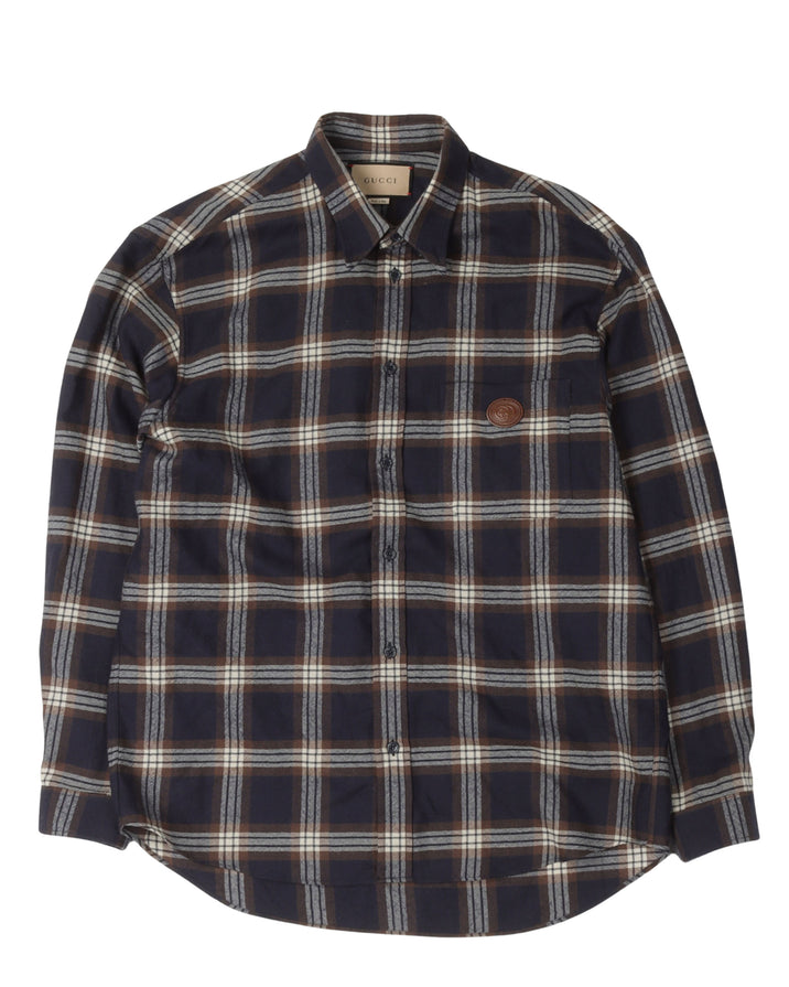 Logo Patch Checked Wool Flannel Shirt