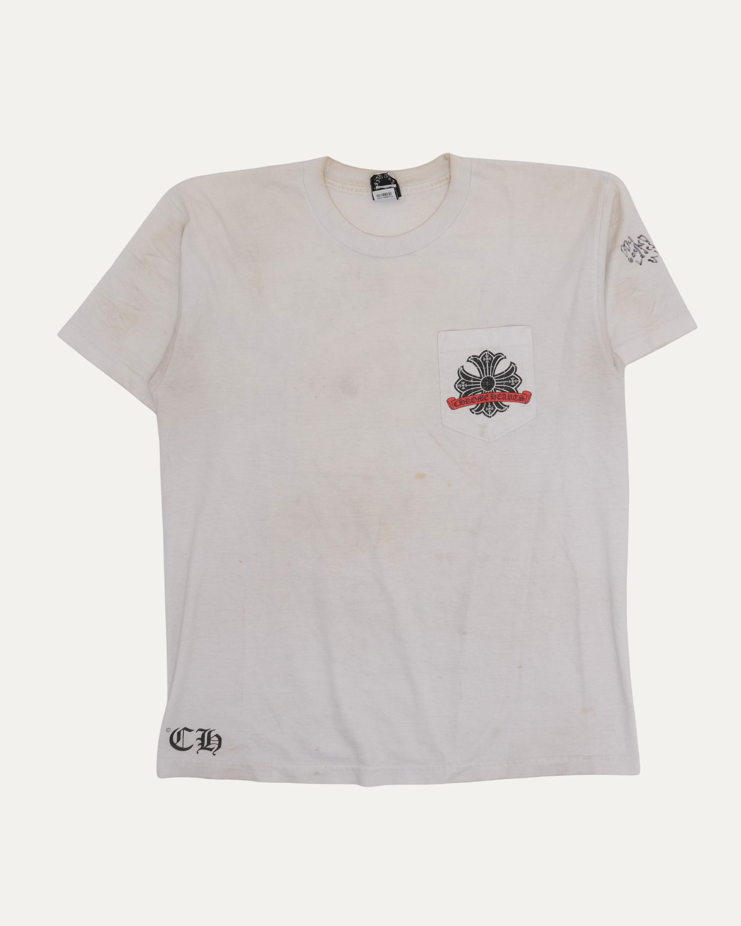 CHROME HEARTS☆ Old Horse Shoe Logo Chrome Hearts Vintage Horseshoe Logo Plus Cross Pocket T-Shirt