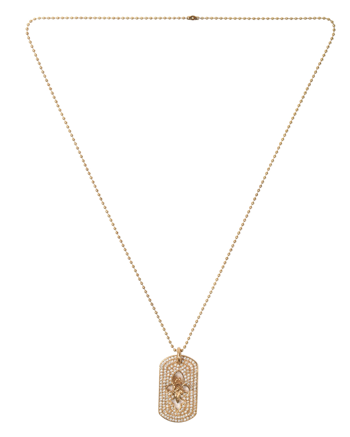 22k Gold & Diamond Fleur Cross Dog Tag Pendant w/ Chain