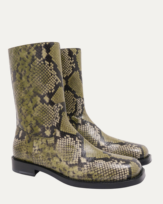 Snake Embossed Leather Boots