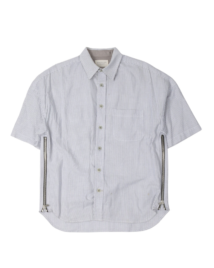 Fourth Collection Zipper Detail Striped Short Sleeve Shirt