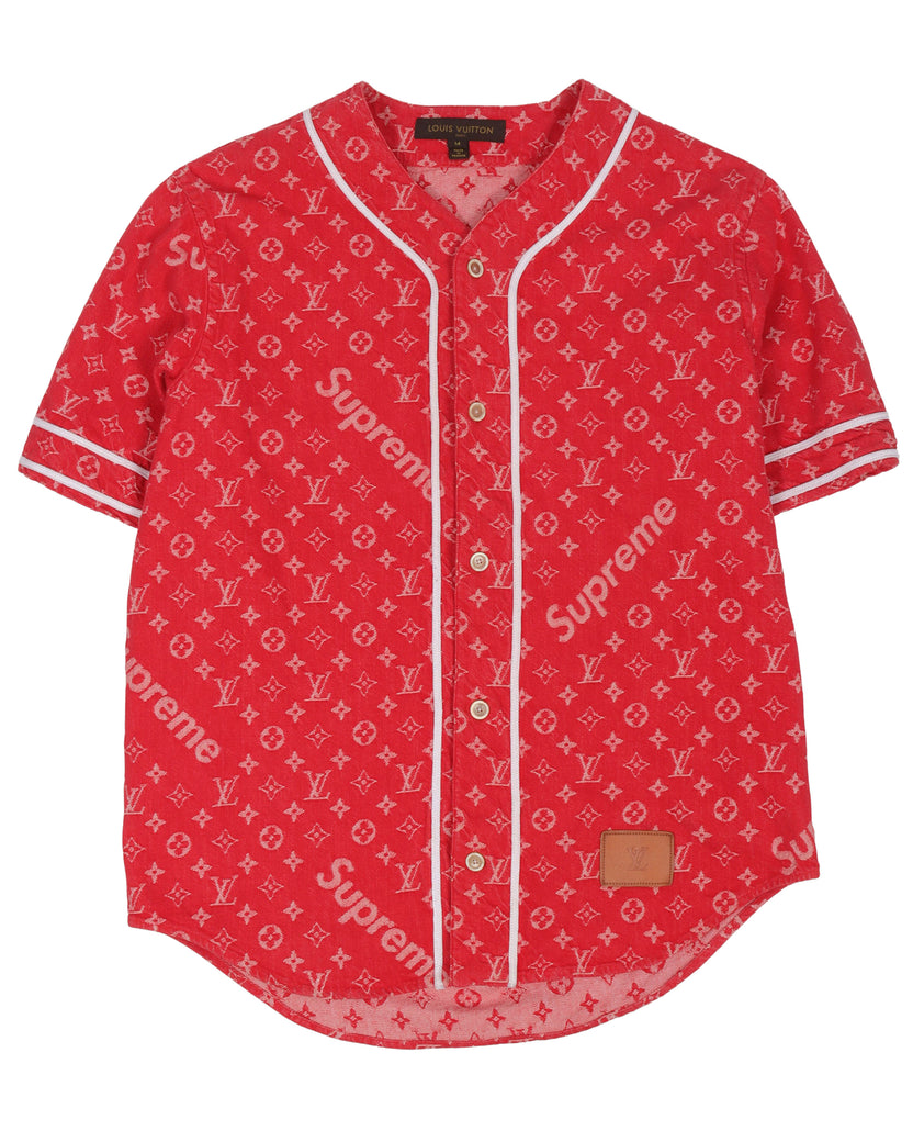 Supreme Louis Vuitton X Supreme baseball jersey M Red monogram