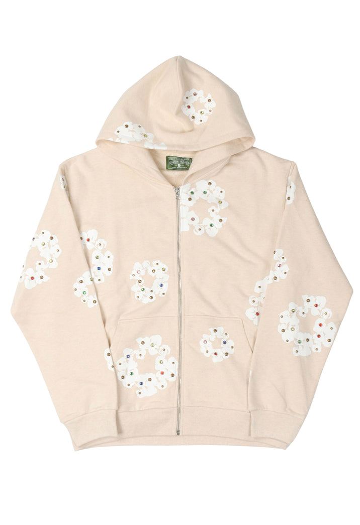 Rhinestone Cotton Wreath Zip Hoodie