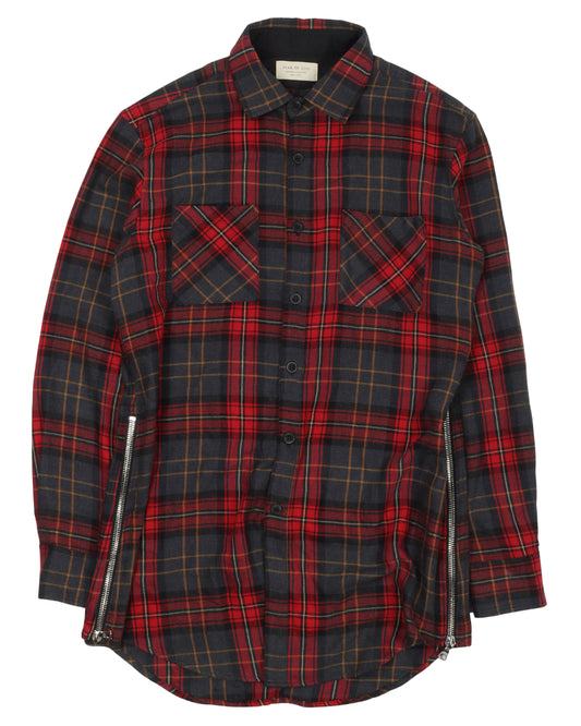 Side Zip Up Flannel Shirt
