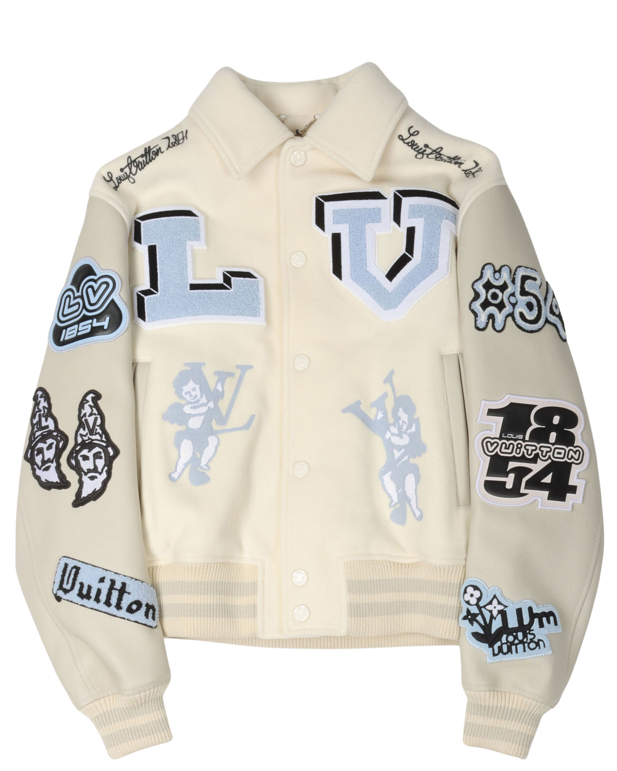 Multi-Patches Mixed Leather Varsity Blouson