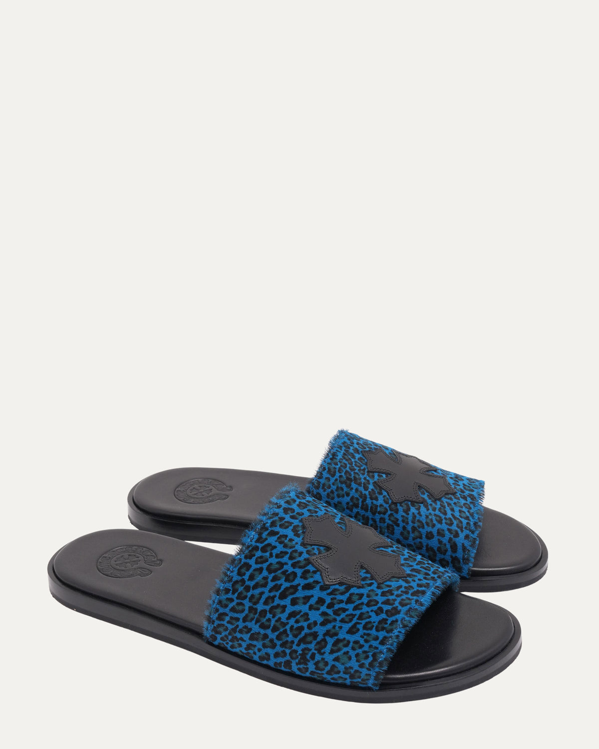 Plus Cross Patch Leopard Slides