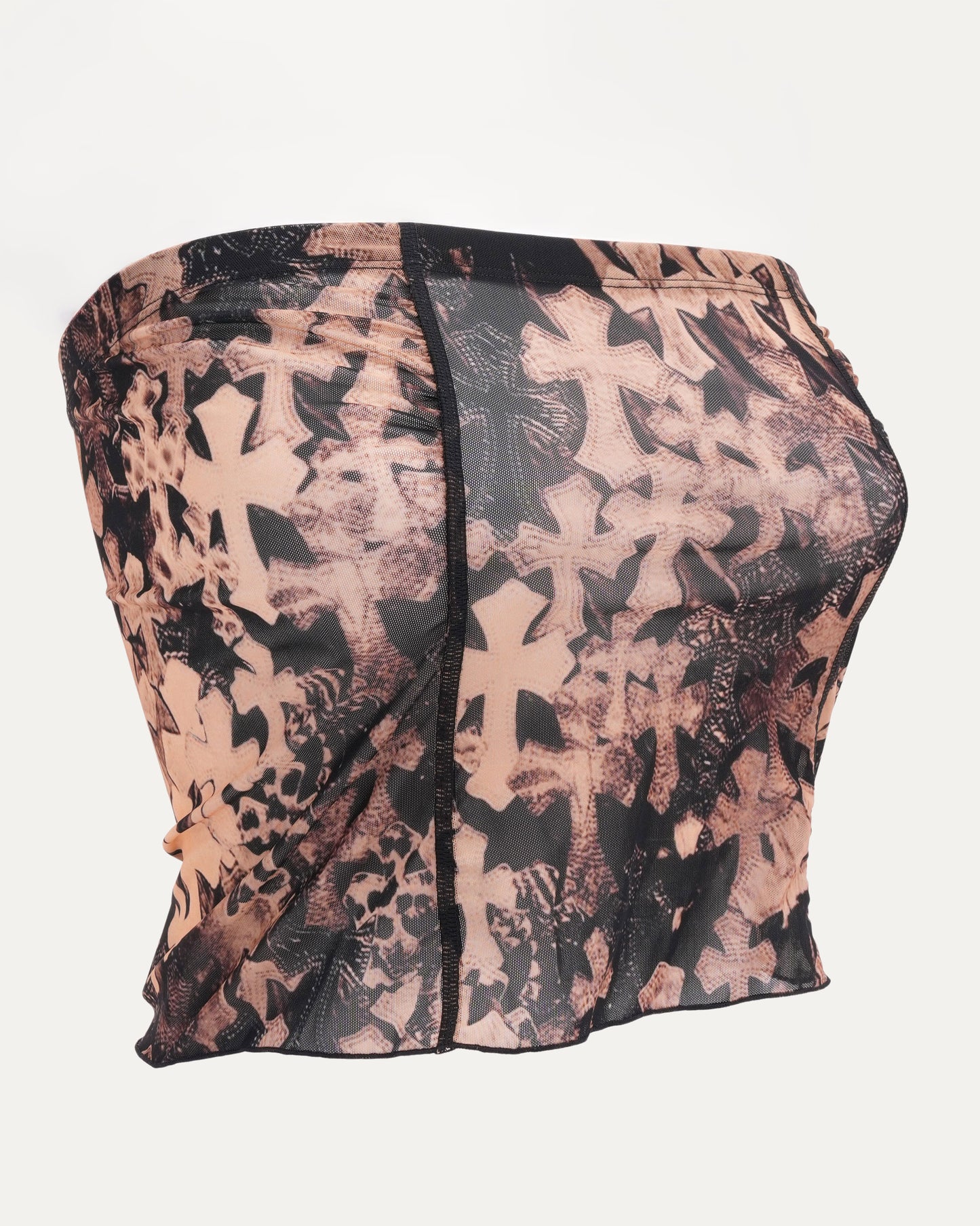 Waterfall Cross Patch Print Mesh Tube Top