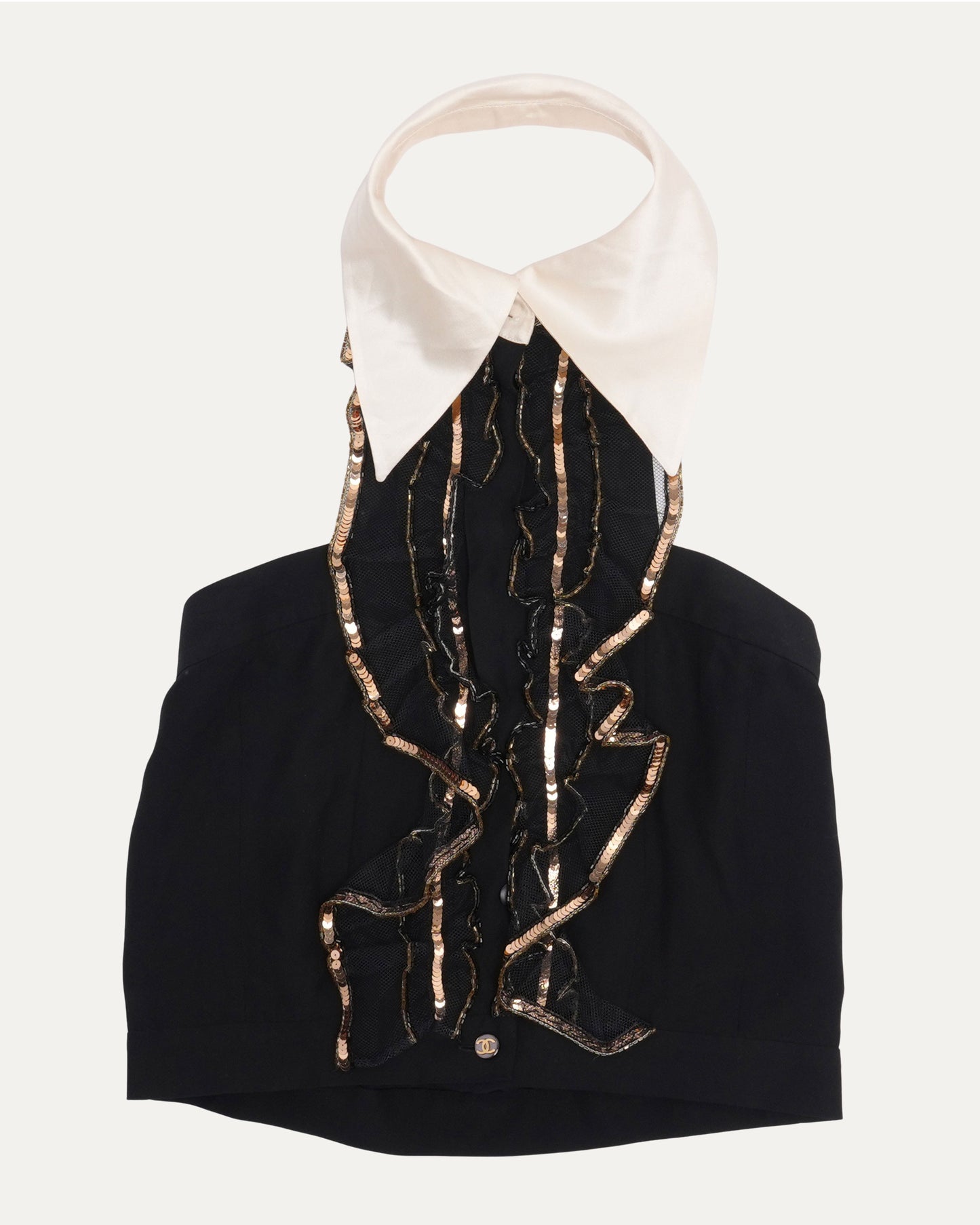 1990s Embellished Tuxedo Halter Top