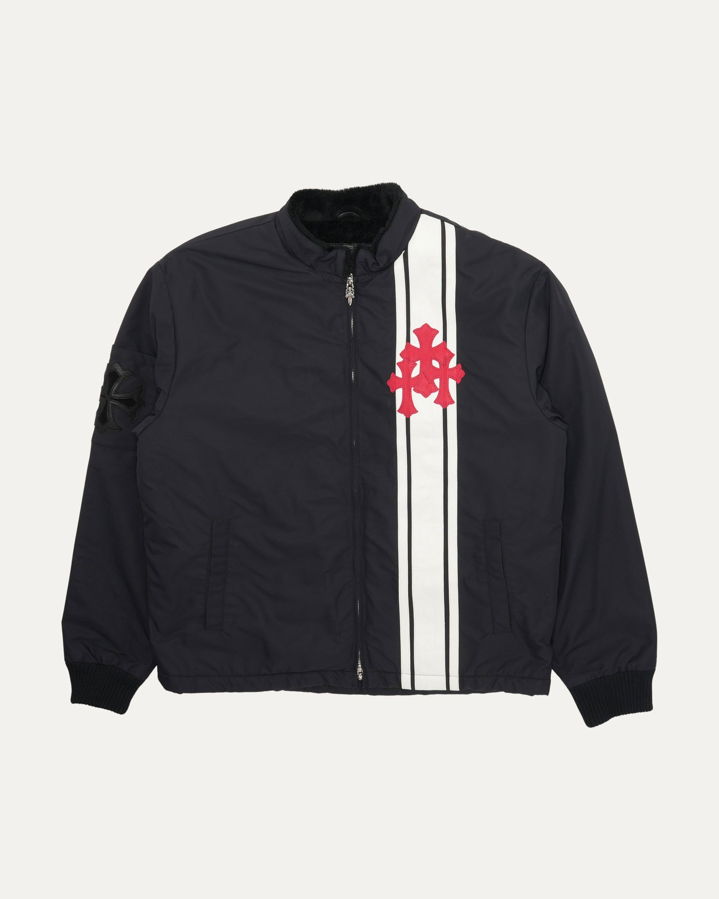 Faux Fur Lined Cobra Cross Patch Racing Jacket