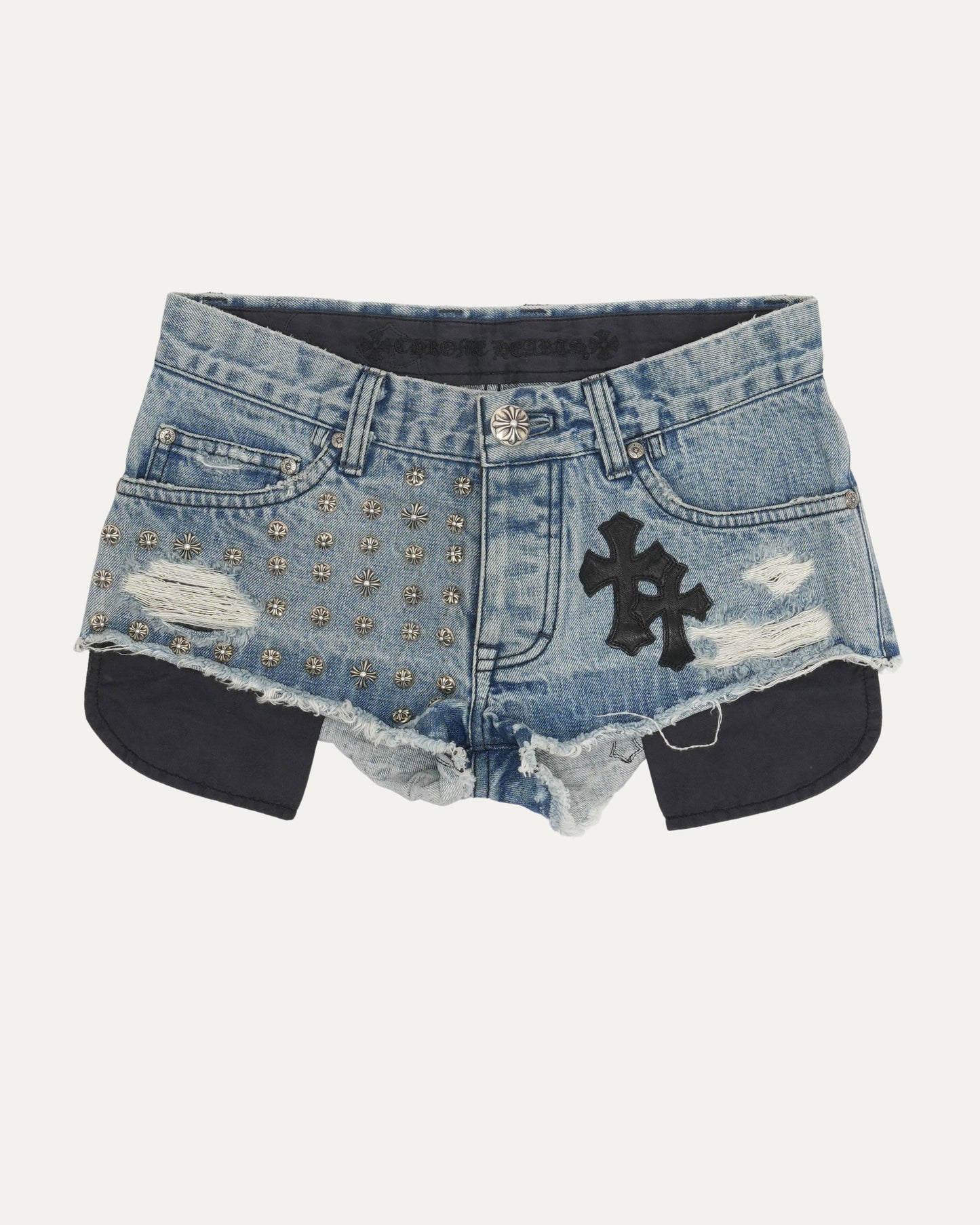 Studded Cross Patch Denim Shorts